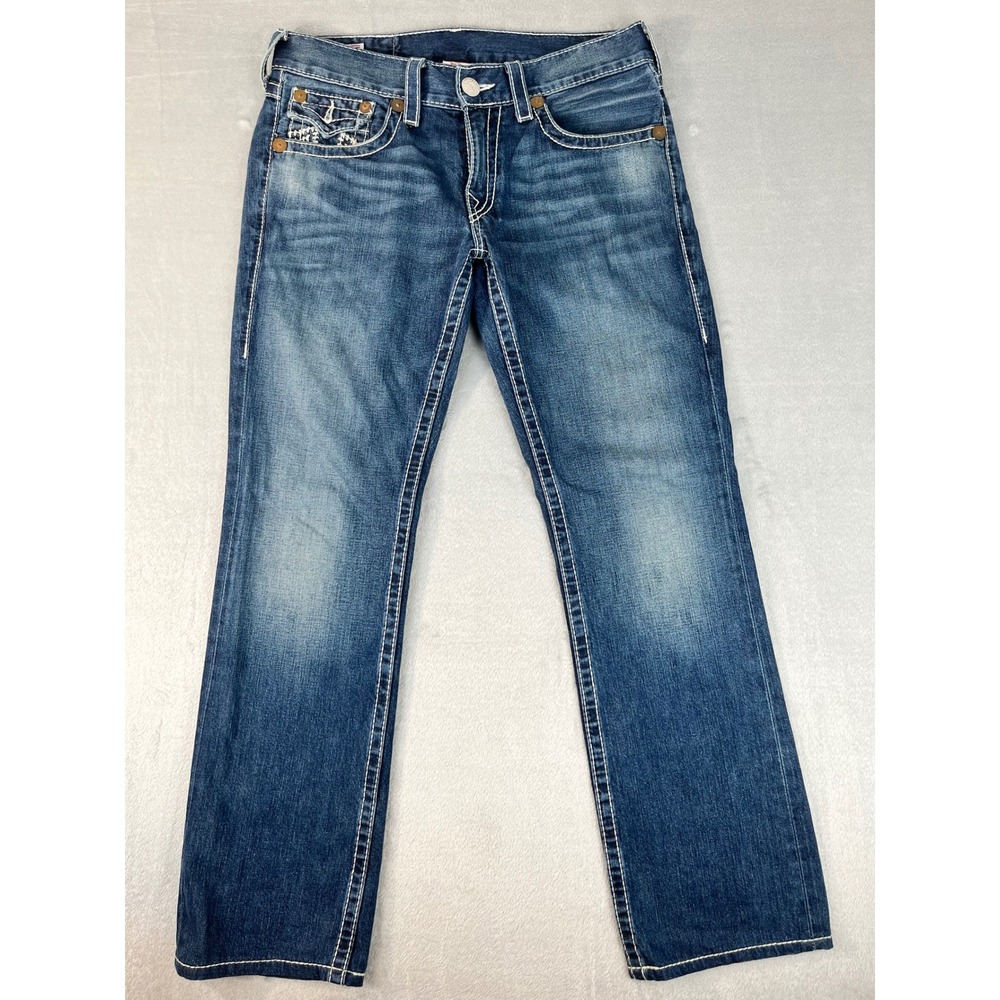 True Religion Ricky Big T Jeans Mens 33 Blue Excellent Straight Leg Big Stitch